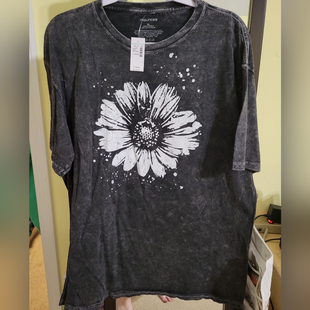 Maurices Black Tee with White Floral Graphic